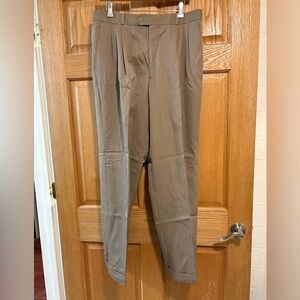 Bachrach Lt Brown 100% Wool Dress Pants Pleated Front - Cuffed Ankle Men’s 34X32